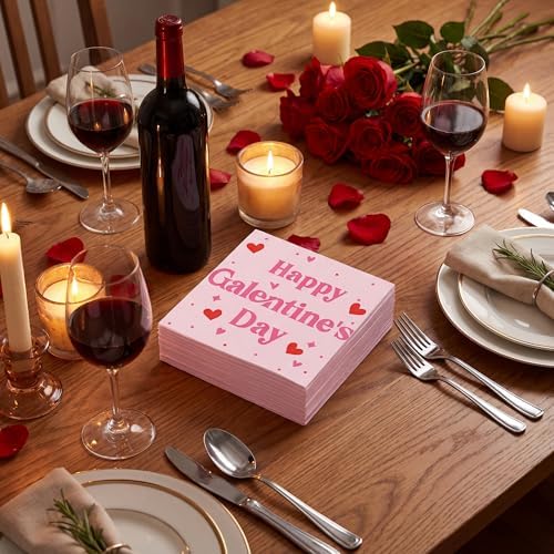 100 Pack Galentines Day Napkins Disposable Folded 10 x 10 Inches Galentine Party Decorations Pink, Cocktail Napkins for Girls Ladies Valentines Party Supplies Paper Towel Disposable Towel