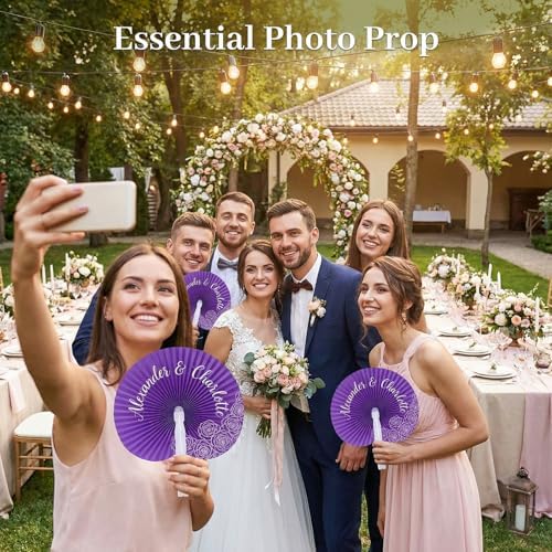JOHOUSE Decorative Round Hand Fan Foldable, 12 Packs Purple Paper Fans