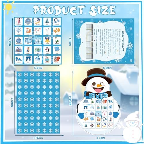 YQUQWN Winter Bingo Game, 24 Players Winter Snowman Bingo Cards Christmas Party Game for Family Classroom Office Holiday Favors Christmas Games Party Supplies