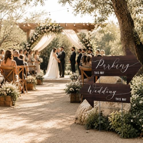 Wenqik 6 Pack Wedding Directional Arrow Signs with Stakes(Walnut Brown)
