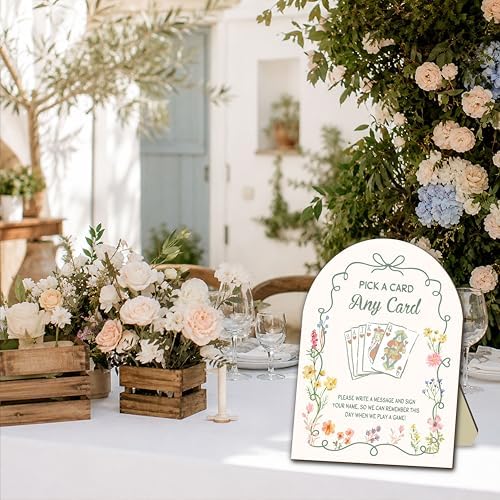 Playing Card Guest Book Sign, 8x10 Inch Arch Wooden Table Sign With Stand