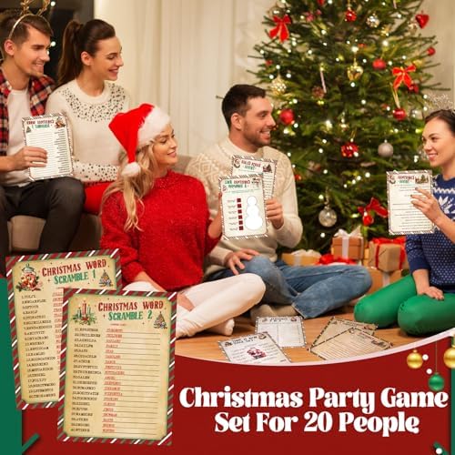 Fullhawl 102 Pcs Christmas Trivia Games for Large Group Festival Question Answer Guessing Word Scramble Cards Activity for Xmas Indoor Game Holiday Party Activity Family Friends(Kraft,Candy Canes)