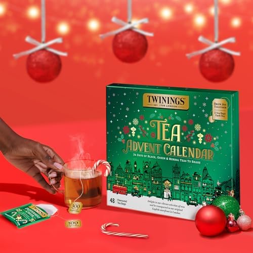 Twinings Tea Advent Calendar Gift Set, 24-Day Holiday Sampler with Black, Green & Herbal Teas, Christmas Countdown Box for Tea Lovers, Brew Joy Together, 48 Count (Pack of 1), 48 Tea Bags