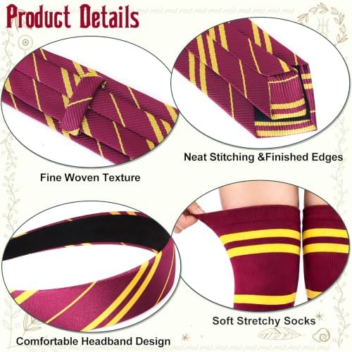 3 PCS Halloween Costume Accessory,Wizard Headband/Tie/Socks