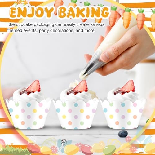 Domensi 100 Pcs Pastel Polka Dot Paper Baking Cups Cupcake Wrappers Pastel Scalloped Polka Dot Edge Cupcake Muffin Liner Baking Liner for Spring Summer Easter Dessert Decoration Wedding Party Supplies