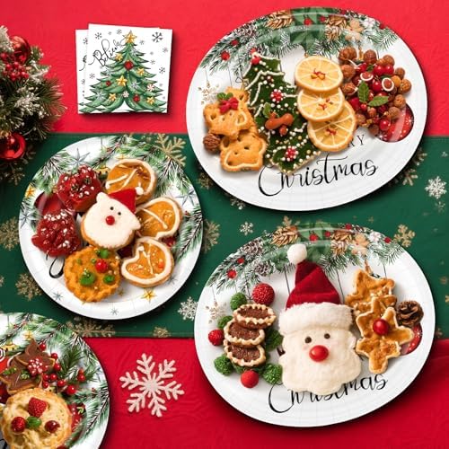 100PCS Christmas Paper Plates and Napkins Set- (25 Guests)