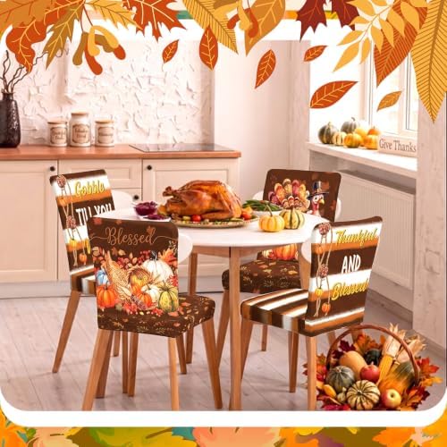 Moukeren 6 Pcs Thanksgiving Chair Covers Fall Striped Dining Slipcovers