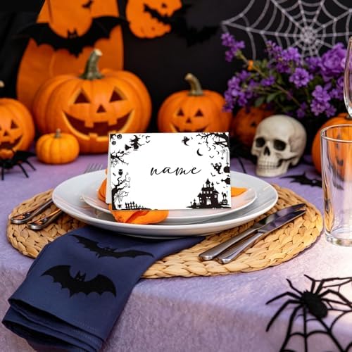 Halloween Place Cards for Table Setting, Tent Cards Decor For Birthday Baby Shower Autumn Party Reception Decorations, Bridal Shower Place Card, 25 Pack Birthday Food Name Card 2 x 3.5" /037