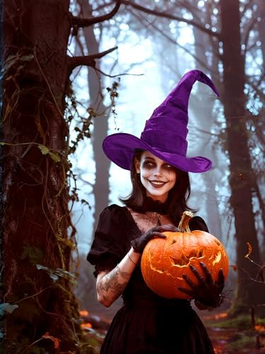 Ultrafun Women's Large Ruched Witch Hat Halloween Black Witch Wizard Hat Costume Accessory Adult