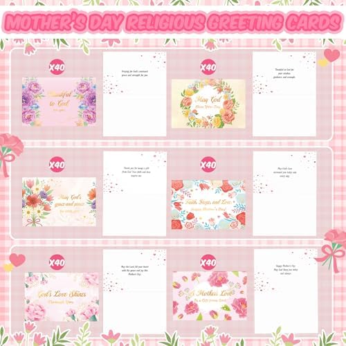 Crtiin 240 Set Mother's Day Religious Cards Bulk 2027 Christian Gold Foil