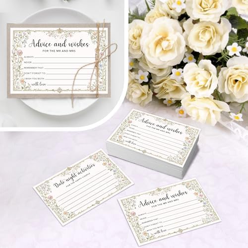 Advice And Wishes For The Mr And Mrs - 50 Pcs Wedding Advice Cards For Bridal Shower Decorations, Bridal Shower Games, Wedding Guest Book(Flowers) -A03