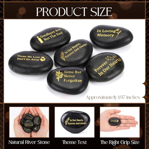Yuntau 30 Pcs Memorial Stone 1.97 Inch Celebration of Life Favor Inspirational River Rock Engraved in Loving Memory Funeral Favor Decoration for Fathers Day Gift (Black,Classic Style)