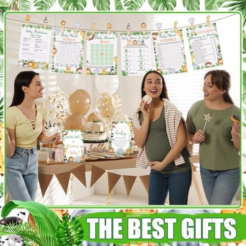 Funnymoom 426 Pcs Jungle Baby Shower Games Set, 8 Safari Animal Party