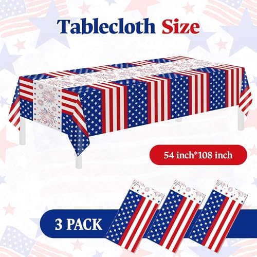 3 Pack Patriotic Tablecloths,Red White and Blue Tablecloth,Patriotic Decor