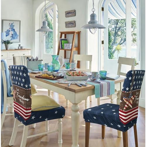 4th of July Chair Covers Set of 4 Flag Butterfly Stars Parsons Slipcovers