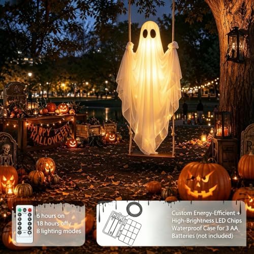 2 Pack Halloween Decorations Outdoor – Hanging Swing Ghost 4-8FT