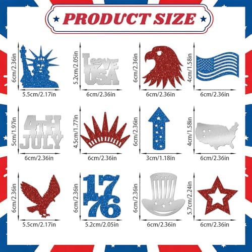 24Pcs Independence Day Cupcake Toppers, Glitter 4th of July Cake Decoration