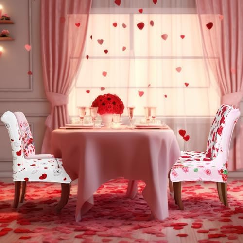 Hosuly 6 Pcs Valentine's Day Chair Covers Valentine's Day Print Red Pink Heart Gnome Truck Removable Seat Covers for Home Restaurant Decor or Hotel Restaurant Party Banquet
