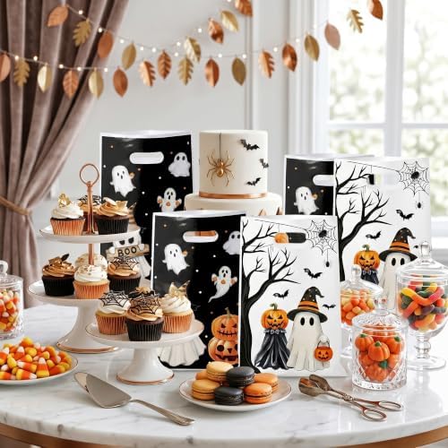 Haooryx Little Boo Party Favor Bag 50Pcs Halloween Pumpkin Plastic Gift Bag