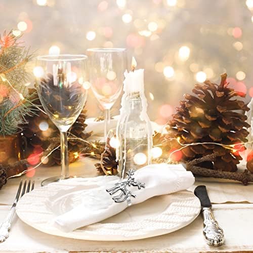 Silver Reindeer Napkin Rings Set of 12, Christmas Deer Ring Holders With Silver Buckle, Alloy Metal Napkin Rings For Holiday Party Table Setting