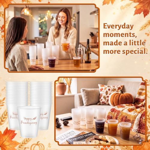 Yungyan 100 Pcs Happy Friendsgiving Frosted Plastic Cups 16oz Thanksgiving