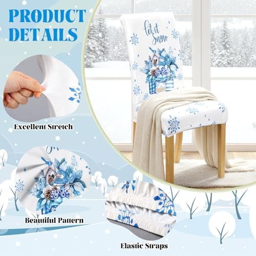 Moukeren 6 Pcs Winter Snowflak Chair Covers Dining Chair Slipcovers
