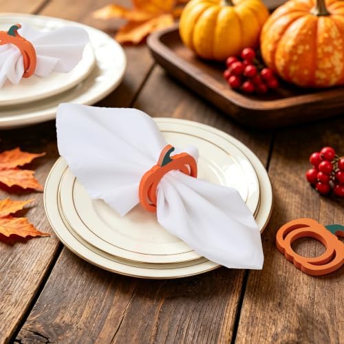 Thanksgiving Pumpkin Wood Napkin Rings Set of 12, Thanksgiving Table Decor