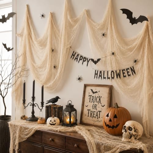 5 Pcs Beige Halloween Gauze Creepy Cloth Fabric Tapestry Decor Decorations