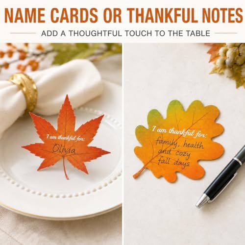 200 Pcs Thankful for Leaves Place Cards Thanksgiving Place Card I Am Thankful for Fall Leaf Table Cards Autumn Maple Leaf Seating Name Card Plate Decor for Thanksgiving Dinner Harvest Desktop Decor