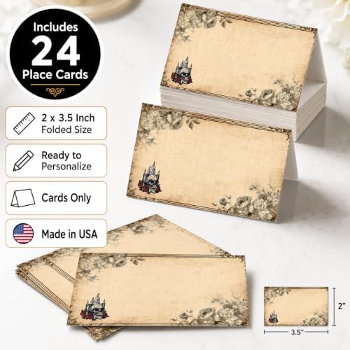 Andaz Press Halloween Name Place Cards for Table Setting, Gothic Glam Blank Food Labels for Party Buffet Cards, Dessert Table Display, Scored Mini Signs Food Display, 24 Pack 2 x 3.5