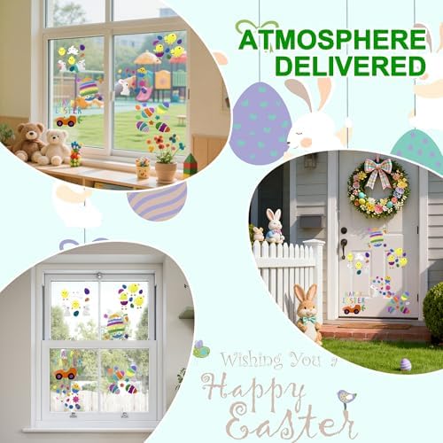 6 Sheets Easter Window Clings Gel, Easter Window Stickers for Glass