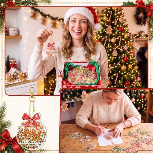 Tondiamo 20 Pcs Christmas Gingerbread Diamond Painting Keychains Kit