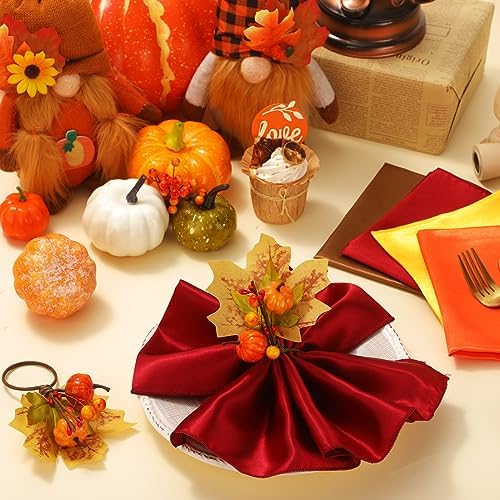 8 Sets Fall Thanksgiving Napkin Rings and Cloth Napkins, Harvest