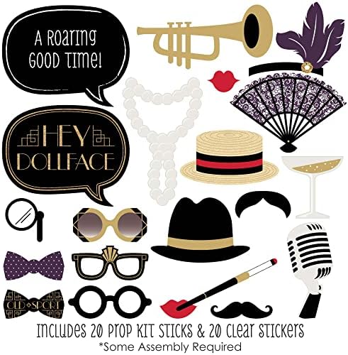 Roaring 20's - Art Deco Jazz 1920s Photo Booth Prop Kit, DIY Props - 20pc