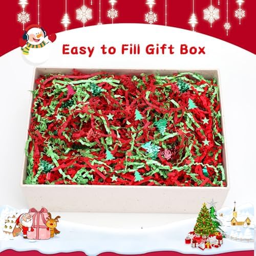Jansun Christmas Red Green Crinkle Cut Paper, 115g/4oz Shred Filler