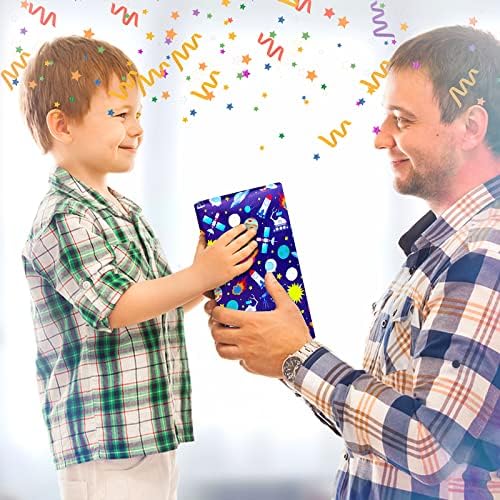 Space Wrapping Paper Birthday Wrapping Paper for Boys Girls,Gift Wrapping Paper Kids with Blue White Navy Birthday Paper for Present Wrapping Paper Sheets with Galaxy Spaceship Birthday Gift Wrap Set (6 Sheets 28"Lx20"W per Sheet)