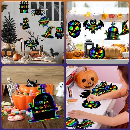 OHOME Halloween Party Favors - 48 PCS Magic Rainbow Scratch Paper Cards Set for Kids - Kids Halloween Games Crafts Treats Toys Gifts - Trick-or-Treat Activities Party Decorations Supplies