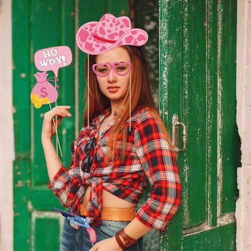 19 Pieces West Cowgirl Photo Booth Props Kit, Cowgirl Western Party Decorations Selfie Props for Western Cowboy Theme Party Favors Supplies (Cowgirl)