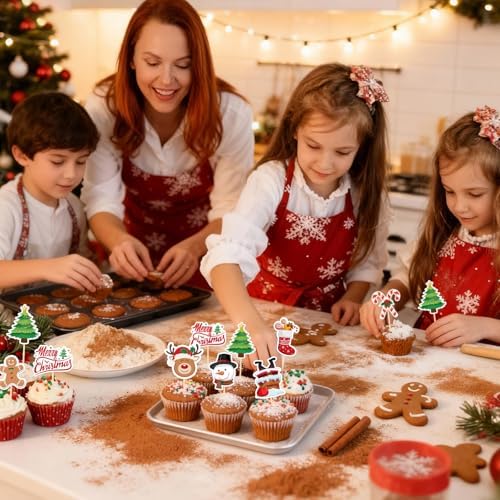 NEBURORA 64 Pieces Christmas Cupcake Toppers Santa Snowmen Cake Picks Merry Christmas Toothpick Flags for Party Decorations Supplies