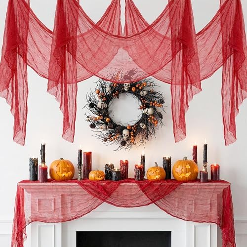 400"x 85" Halloween Red Creepy Cloth, Extra Large Scary Creepy Gauze Cloth