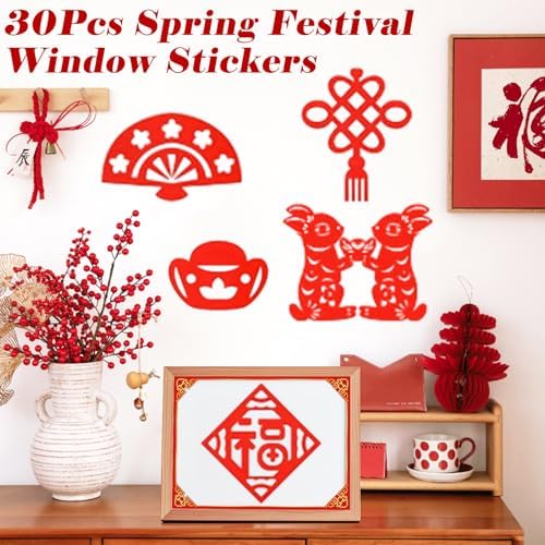 Ideal Swan 15 Styles 30Pcs Chinese New Year Window Stickers, Lunar New Year