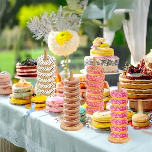 Giantree 8 Pack Wood Donut Stand, 10.62in Farmhouse Donut Display Stand for Dessert Table Party Doughnut Tower Bagel Holders for Party Christmas Birthday New Year Wedding