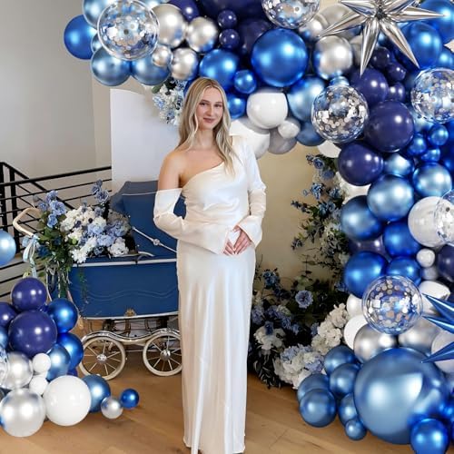 Blue Silver Balloon Garland Arch Kit for Birthday Decorations