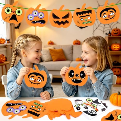 DIYASY 24 Pcs Pumpkin Craft Kits for Kids, Halloween DIY Foam Stickers Arts