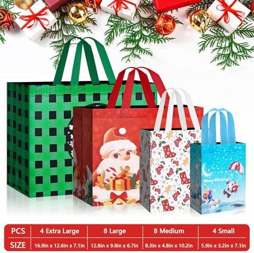 Heetobcos 24 Pack Christmas Gift Bags Assorted Sizes with Handle