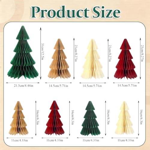 Paper Christmas Tree Honeycomb Centerpieces 8Pcs