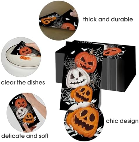 Horaldaily 100Pcs Halloween Paper Napkins, Orange Jack-O-Lantern Pumpkin Cobweb