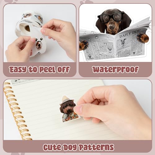 H1vojoxo Funny Dog Stickers Rolls - 1000PCS Cute Dog Stickers for Kids 16 Designs Waterproof Dogs Stickers for Water Bottles Dog Lovers Laptop Scrapbook Crafts Envelopes Gifts Cute Animal Stickers
