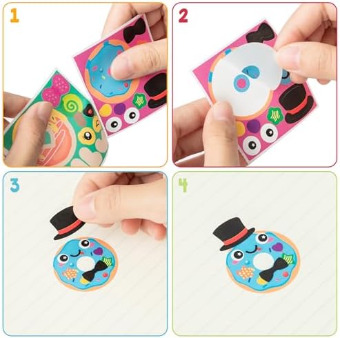 Haooryx Donut DIY Sticker Rolls, 600pcs Make A Donut Face Scene Stickers