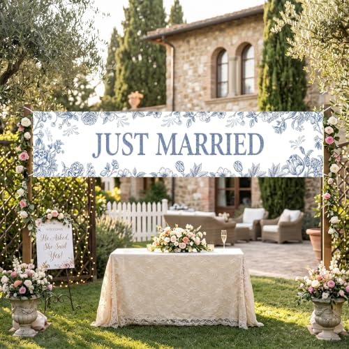 Just Married Wedding Decor Banner Decorations Party Hanging Sign